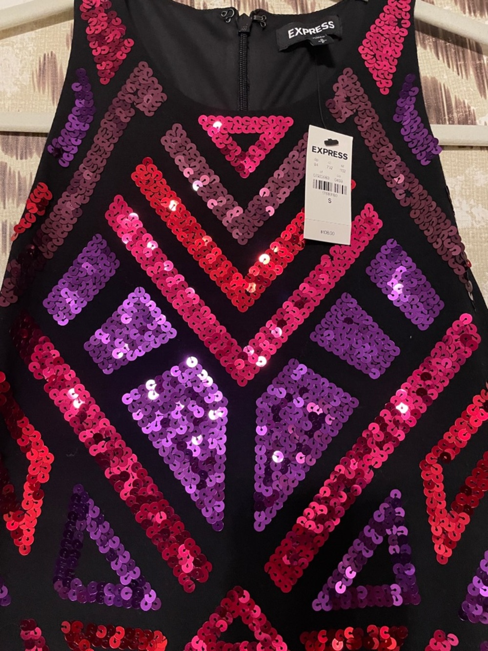 Express Black Shift Dress with Fuchsia & Purple Sequins - Picture 3 of 5